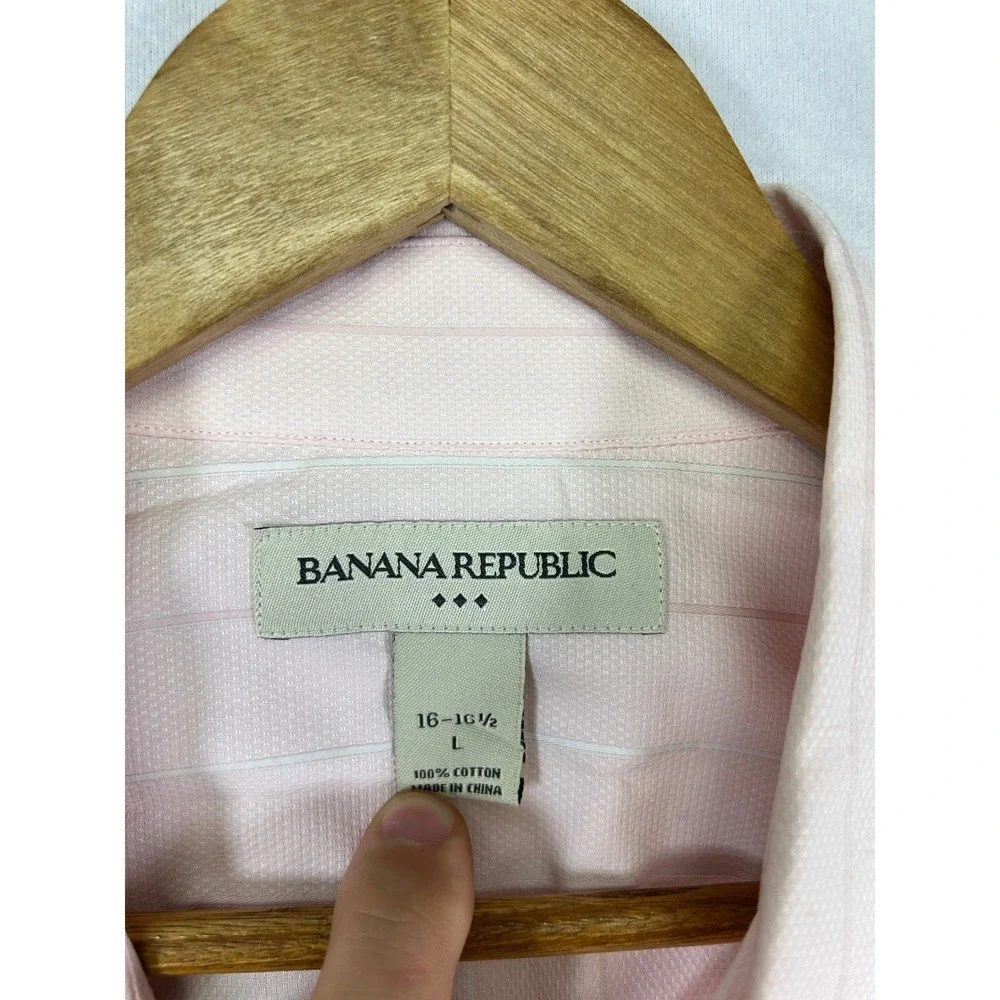 Preppy Banana Republic Mens Large Light Pink Striped‎ Cotton Button Down Shirt